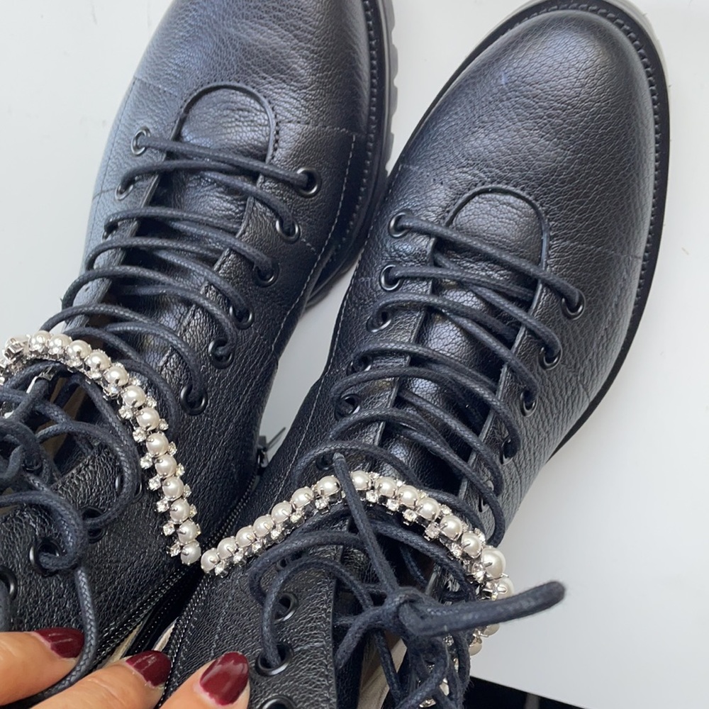- Jimmy Choo
Cruz Flat Crystal/Pearl Detail Boot - Picture 16 of 16